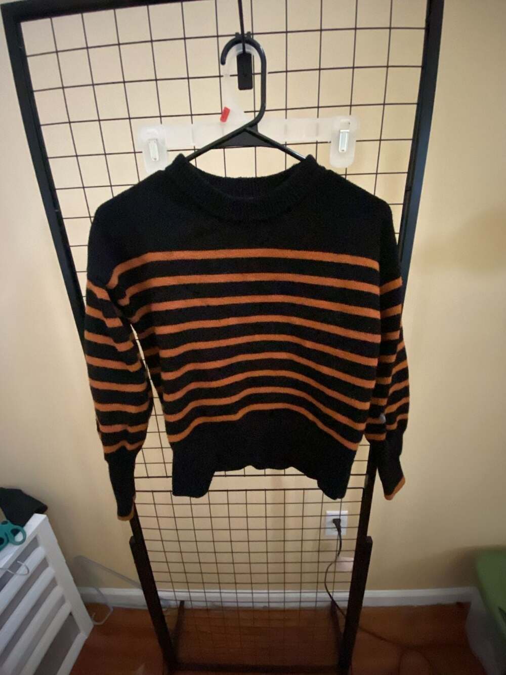 Philosophy Sweater Size XS Black Orange Striped Crew Neck Long Sleeve